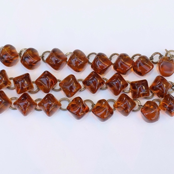 1920s -1930s Amber Glass Pillow Bead Bracelets Set of Three - Picture 3 of 8